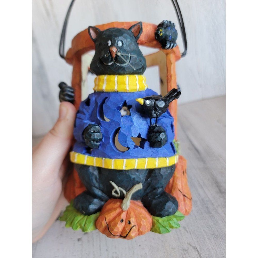 Unique ceramic rustic hat tea light holder Lantern spider pumpkin Halloween home - Picture 4 of 11